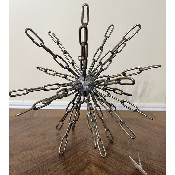 Industrial Art Deco Brass Chain Brutalist 9.5x9.25in Home Decor Sphere - Picture 3 of 9